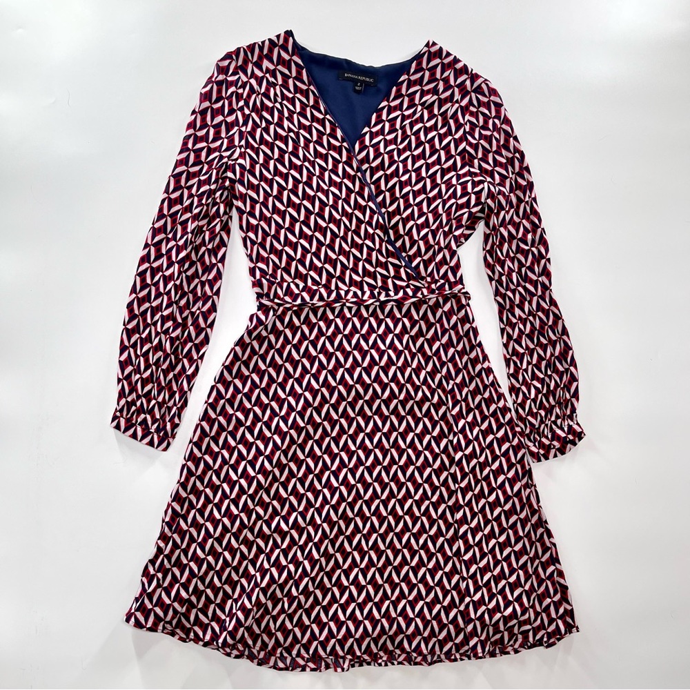 Banana Republic Geometric Wrap Dress in Navy, Red & White